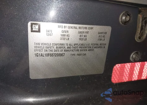 2008 Chevrolet Cobalt Lt z USA, uszkodzony, nr VIN 1G1AL18F687200967